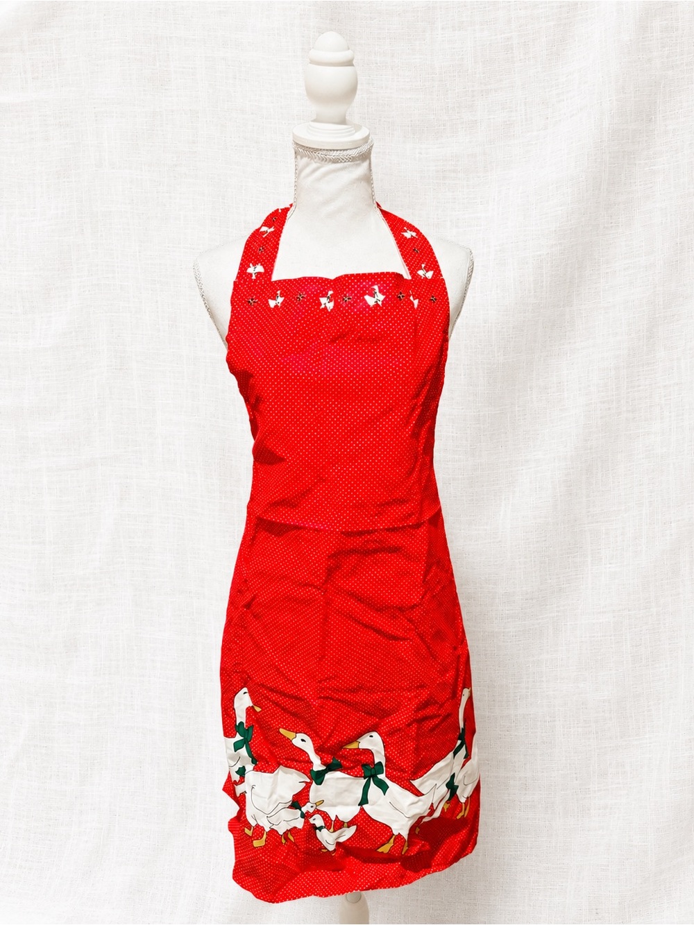 Vintage Red Polka Dot Goose Apron Cottagecore Farmhouse Kitchen Retro